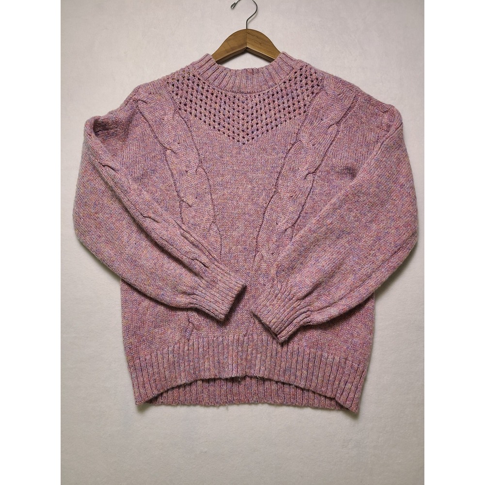 Lauren Conrad M Sweater Sparkle Cable Knit Wool Blend Pink Mock Neck Cozy Preppy